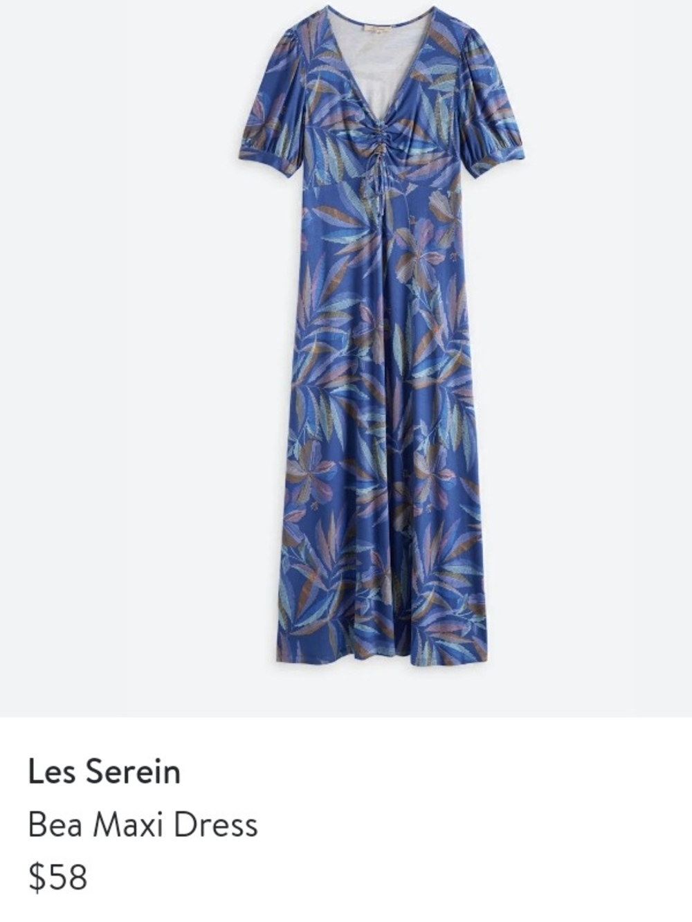 Les Serein Bea Floral-Leaf Maxi Dress in Blue
